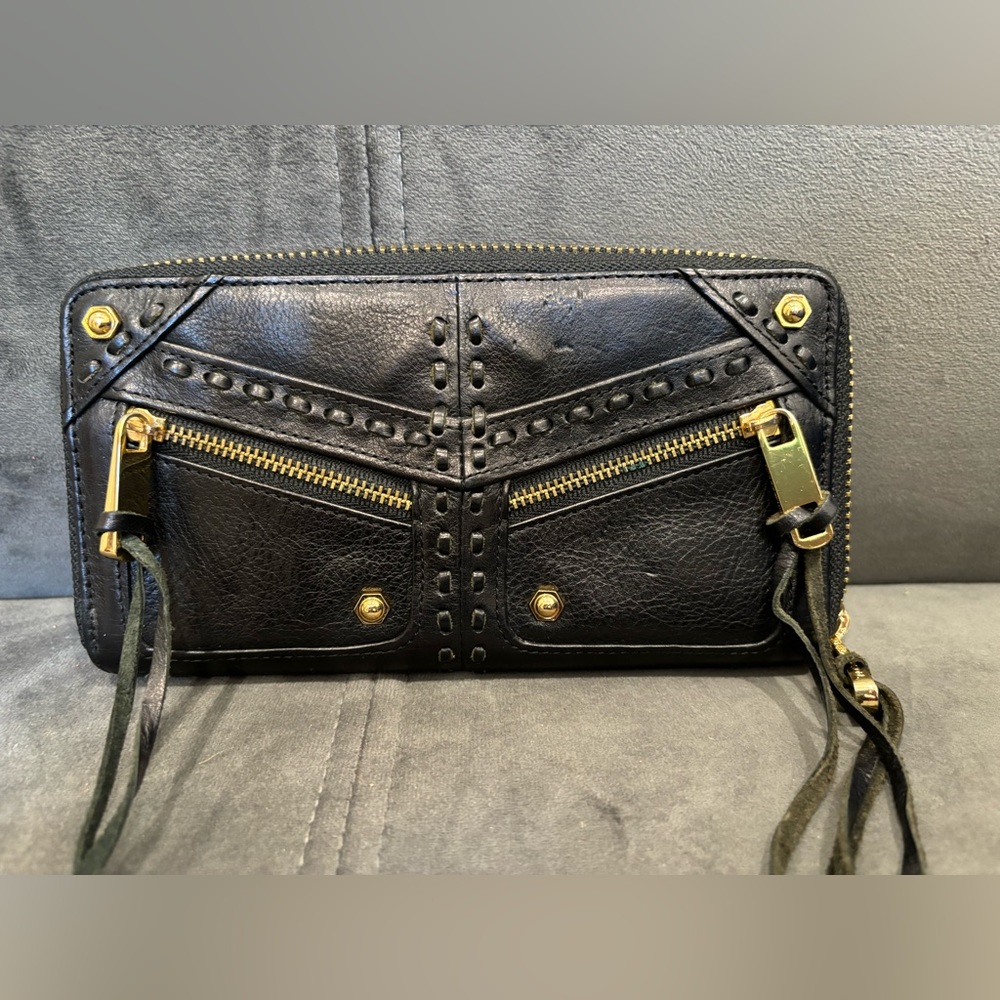 Rebecca Minkoff black leather zippered tassle wallet